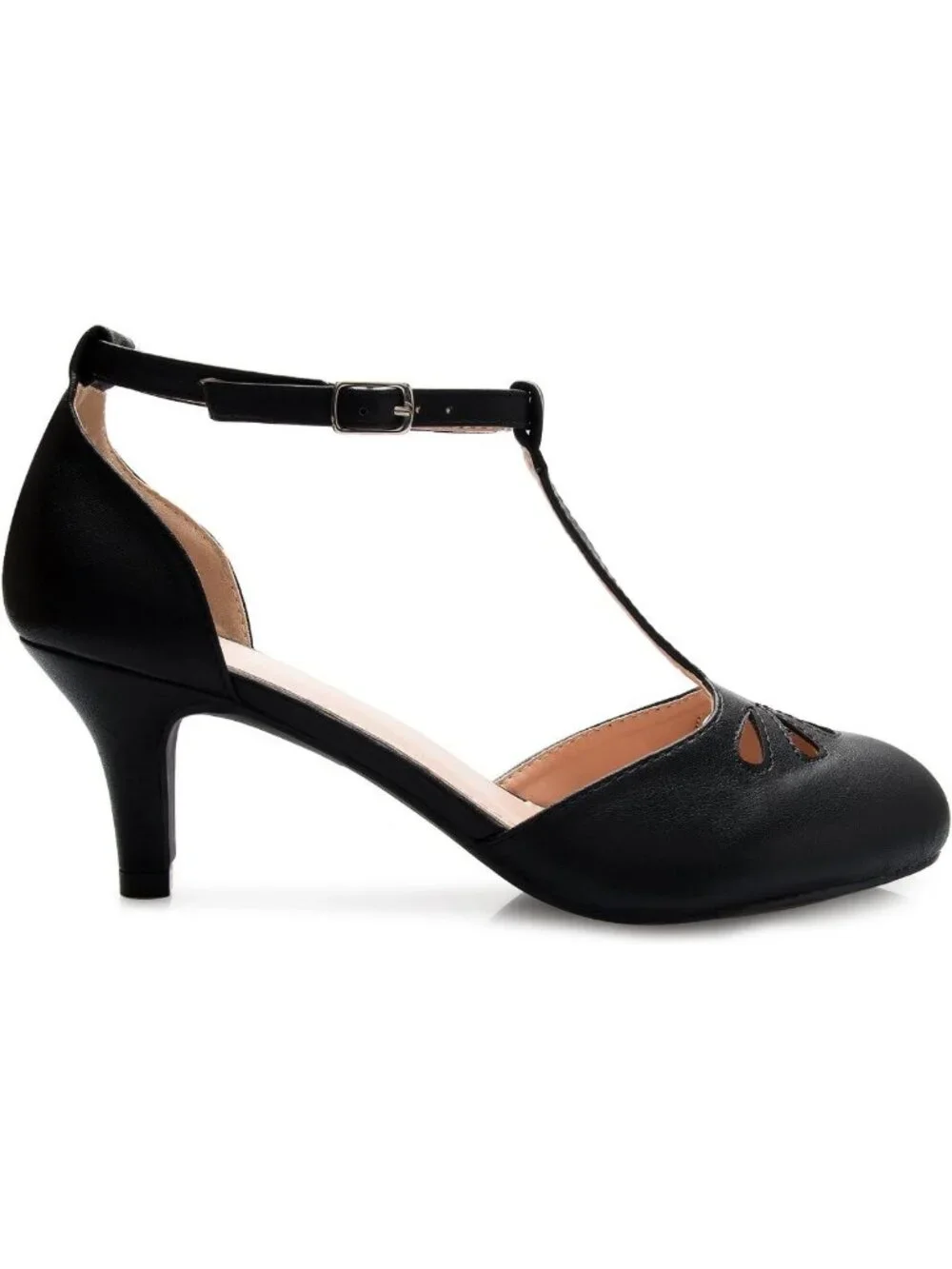 Chic Vintage T-Strap Kitten Low Heels - Unique Cut Out Design Retro Pumps